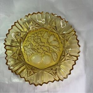 Vintage Federal Glass Pioneer Amber Fruit Pattern Crimped Glass Bowl Catch-All